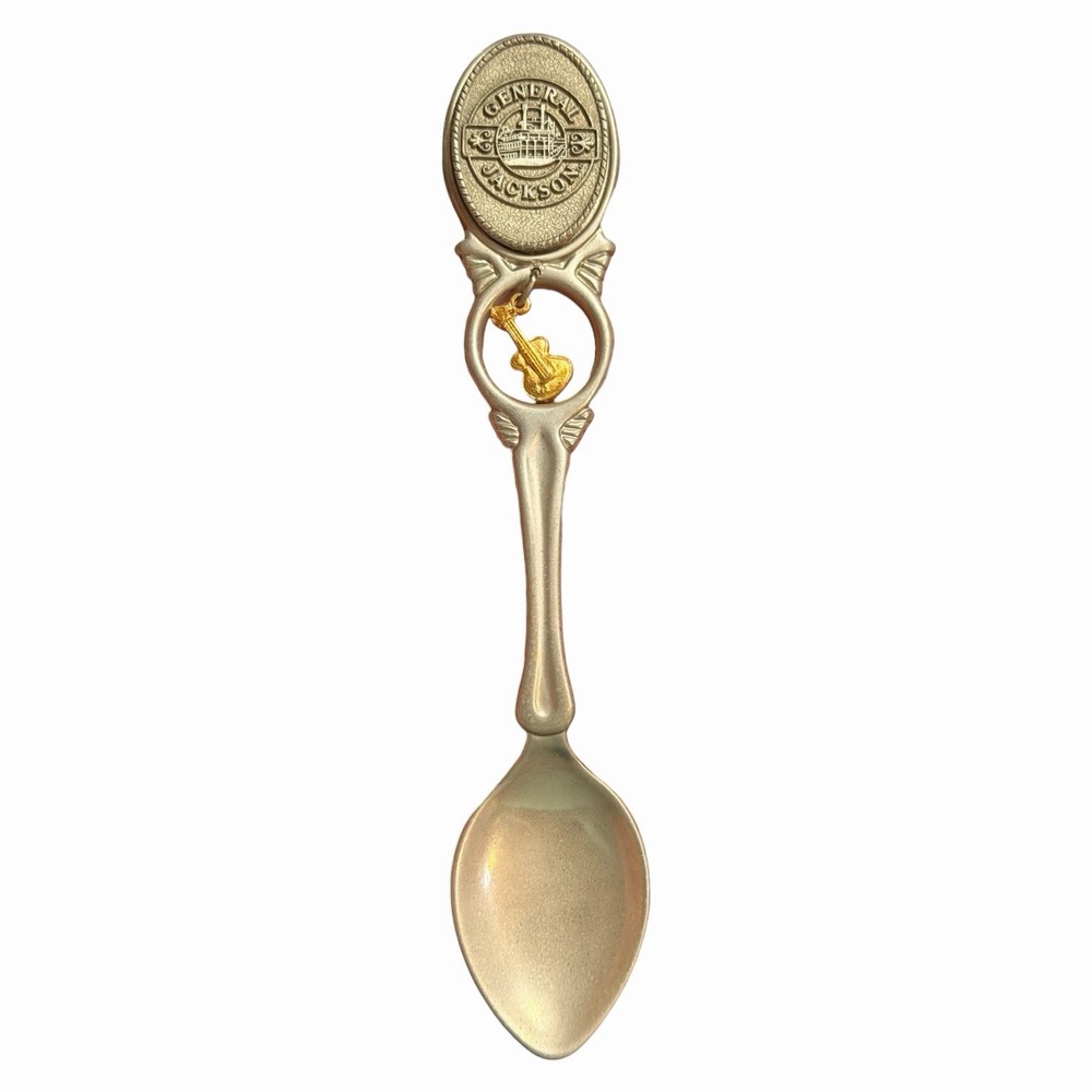 Vintage General Jackson Showboat Nashville Souvenir Spoon Gold Guitar Charm Fort